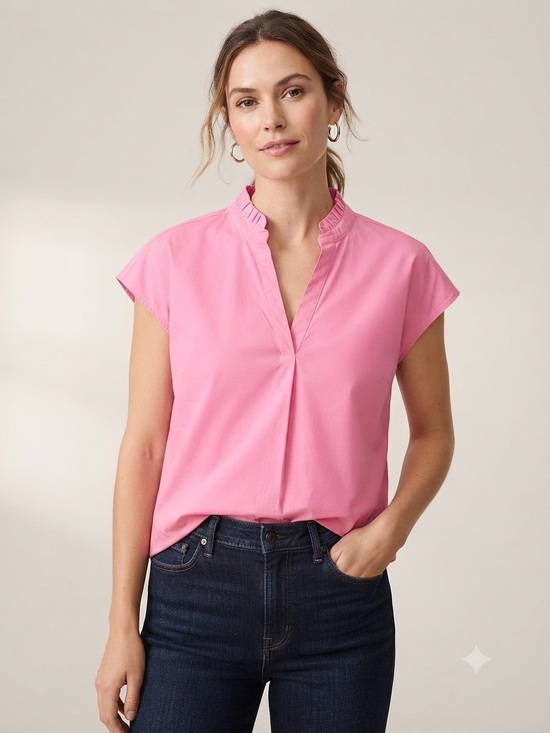 crown & ivy Tops - crown & ivy Bright Pink Ruffle-Trim Split-Neck Blouse